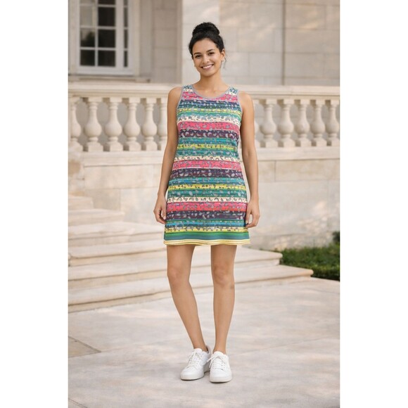 Desigual Dresses & Skirts - DESIGUAL Colorful Stripe Phoenix Dress Laser Cutout Sleeveless MEDIUM Women's